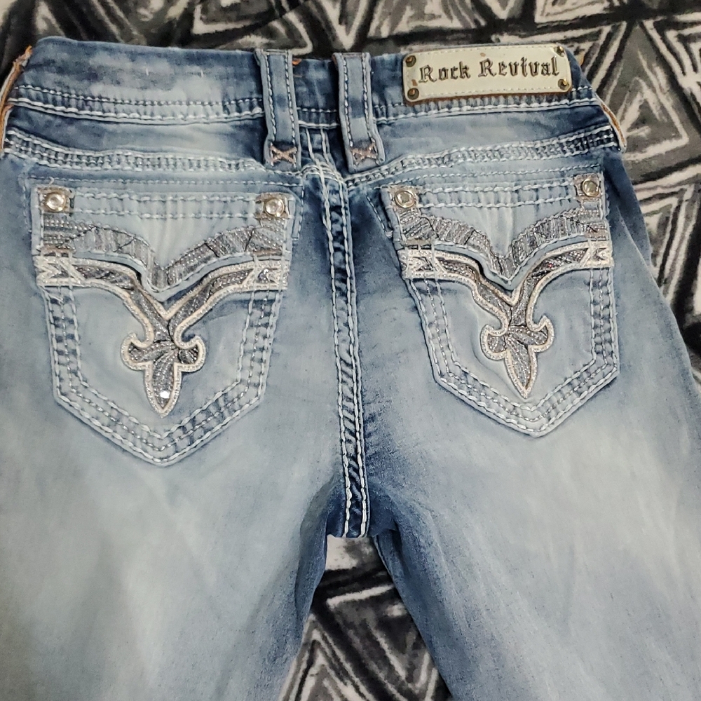 Rock Revival Sky Blue Men's Jeans with Silver Accents